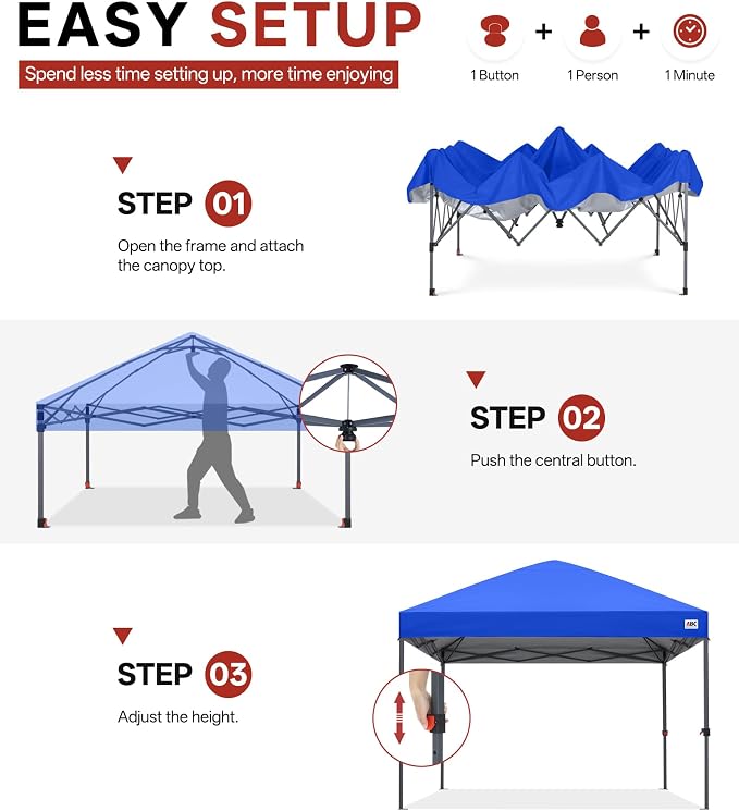 ABCCANOPY 10x10 Pop Up Canopy Tent, Easy Setup Instant Canopy with Wheeled Bag, Heavy Duty Outdoor Canopy for Beach, Market, Backyard, UV Protection, Outdoor Weather Protection (Royal Blue, 10x10)