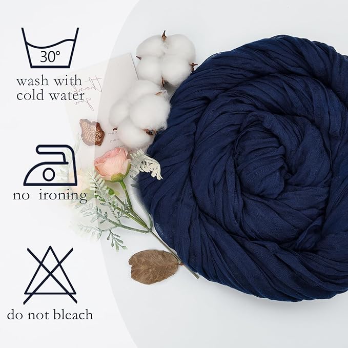 8 Pack Navy Blue Cheesecloth Table Runner 10ft Boho Gauze Fabric 120 Inch Cheese Cloth Table Runner Rustic Sheer for Holiday Baby Shower Party Décor Home Wedding Decoration