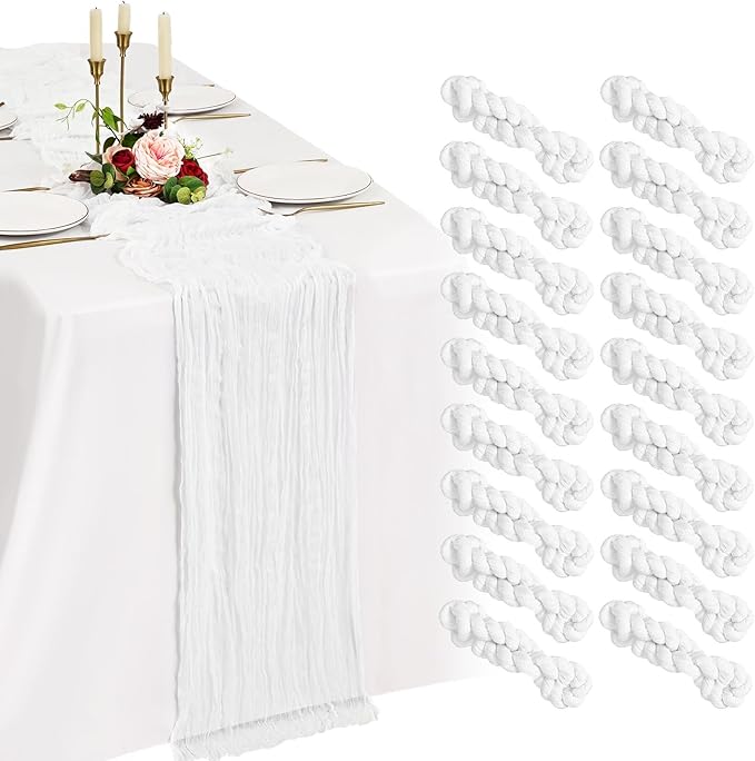 18 Pack Cheesecloth Table Runner 10FT White Table Runner Boho Gauze Cheese Cloth Table Runners Long Rustic Sheer Table Decorations for Wedding Party Baby Bridal Shower Birthday Holiday Home