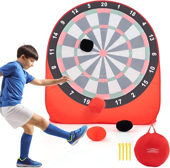 Goplus Giant Dart Board w/ 4 Kick Balls, Carrying Bag, Foldable Portable Throw & Kick Soccer Sport Target Games for Kids Adults Family Activities, Outdoor Yard Lawn Party Carnival Games