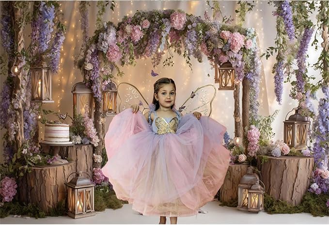 Baocicco Purple Flowers Wall Backdrop 9x6ft Rustic Style Wooden Arch Door Butterfly Background Photography Rural Wedding Baby Shower Birthday Party Banner Supplies Anniversary Decorations Props