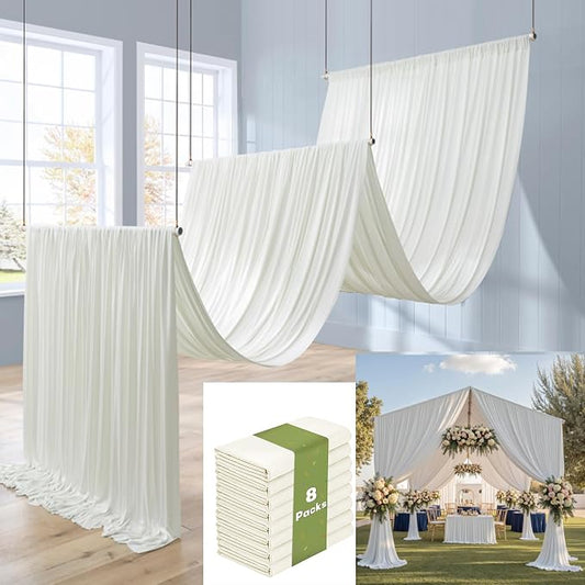 8 Panels 5x20ft Ivory Ceiling Drapes for Wedding Parties, Wrinkle Free Thick Polyester 20ft Extra Long Wedding Draping Ivory Ceiling Curtains Arch Drapery for Birthday Party Canopy Tent Decor