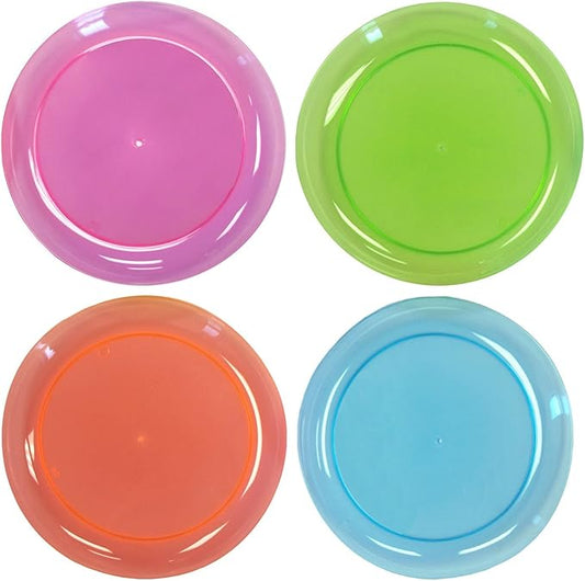 Party Essentials Hard Plastic 9-Inch Round Party/Luncheon Plates, Assorted Neon, 20-Count