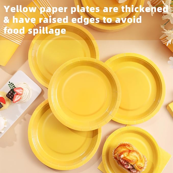 200Pcs Yellow Birthday Decorations, Yellow Plates and Napkins Party Supplies Serves 50, Yellow Paper Plates for Bee Sun Sunshine Baby Shower Easter Mardi Gras Spring Summer Party Decorations