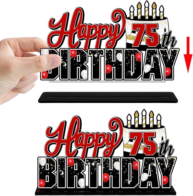 LINGTEER Happy 75th Birthday Red Acrylic Table Topper Centerpieces Set - Cheers to 75 Years Old Birthday 75th Bday Party Gift Decorations.