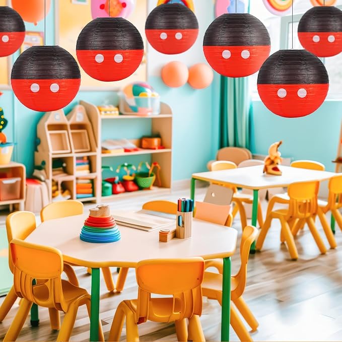 6PCS Mouse Themed Party Decorations 11 3/4” Paper Lanterns Hanging Design - Ideal for Back to School Classroom Decor, Kids’ Birthday & Cartoon Themed Party Supplies
