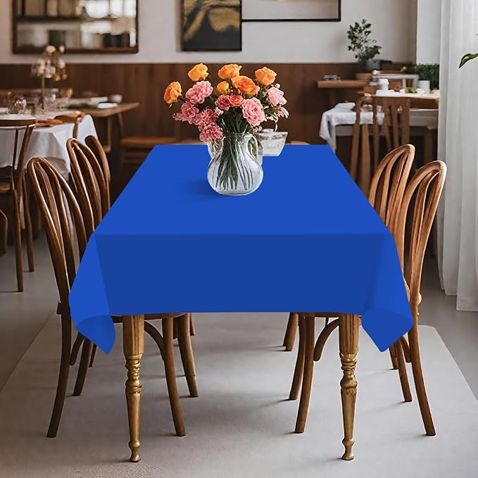 54IN X 320FT Plastic Table Cover Roll with Cutter Box, Cut to Size Plastic Table Cloths for Parties, Birthday, Disposable Tablecloth Roll for All Shape Tables (Blue, 54 Inch X 320 Feet)
