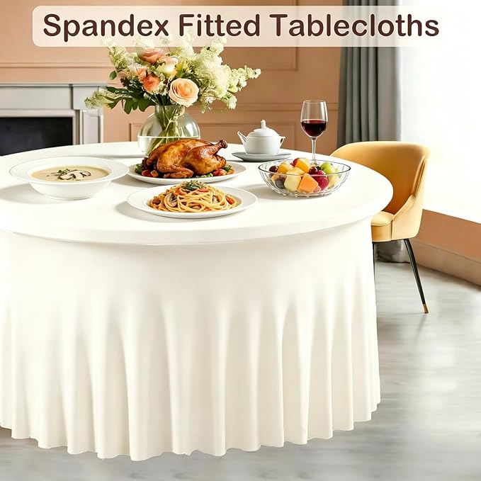 10 Pack Ivroy Spandex Round Tablecloths for 60inch Tables, 120 Inch Stretchy 5ft Round Fitted Tablecloth Wrinkle Free Washable Table Cloths Table Covers with Skirt for Wedding Party Birthday Banquet