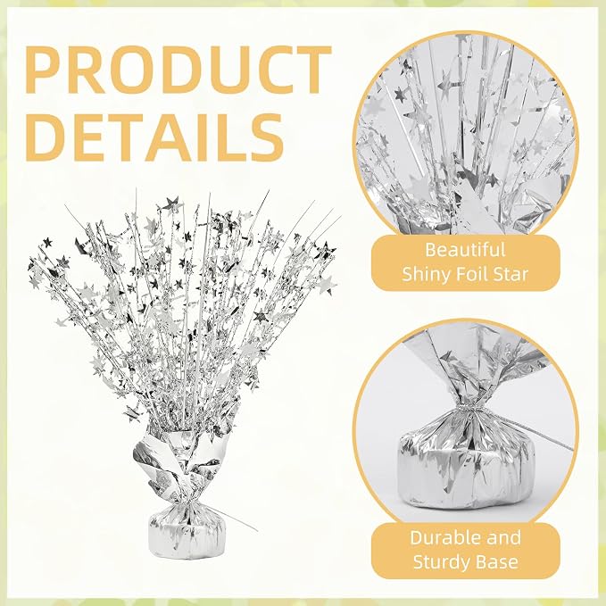 12 Pack Silver Metallic Foil Spray Centerpiece Star Table Decoration Burst Table Centerpieces for Birthday New Year Wedding Anniversary Graduation Party Supply (Silver)