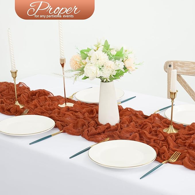 20 Pack Terracotta Cheesecloth Table Runner 120 Inch 10FT Rustic Boho Gauze Cheese Cloth Table Runner for Wedding Party Baby Shower Thanksgiving Christmas Decoration