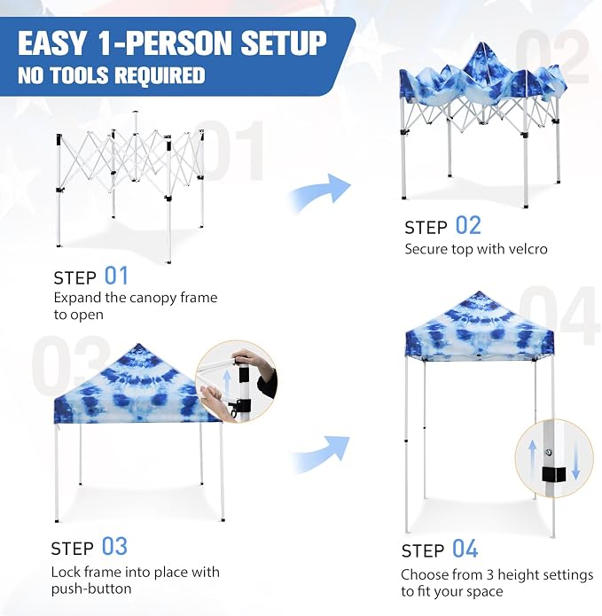 EAGLE PEAK 5x5 Pop Up Canopy Tent Instant Outdoor Canopy Easy Set-up Straight Leg Folding Shelter, Tie Dye Blue