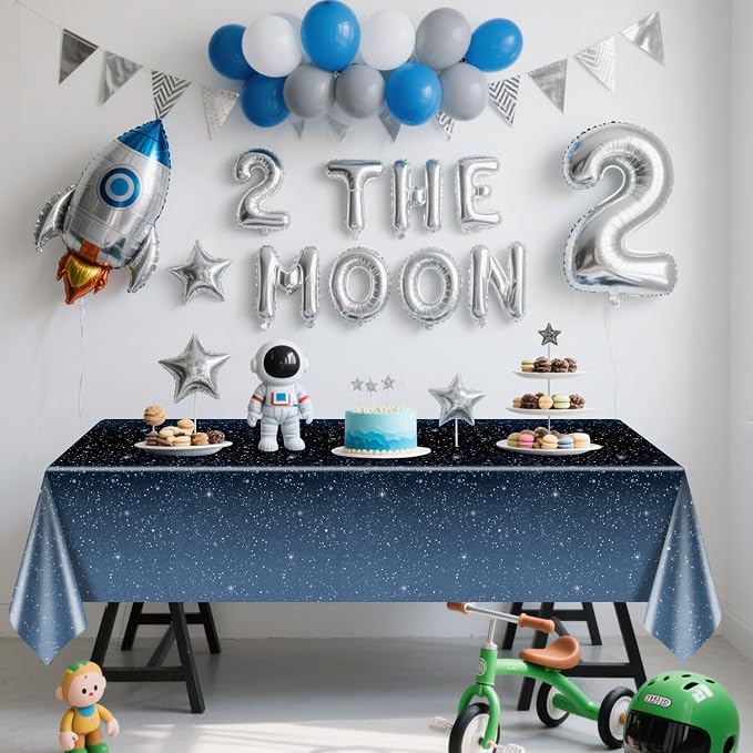 4 Pcs Space Tablecloths, 51 x 86’’Galaxy Explore Theme Plastic Table Cloth Disposable Use for Kids Outer Space Stars Theme Birthday Decorations