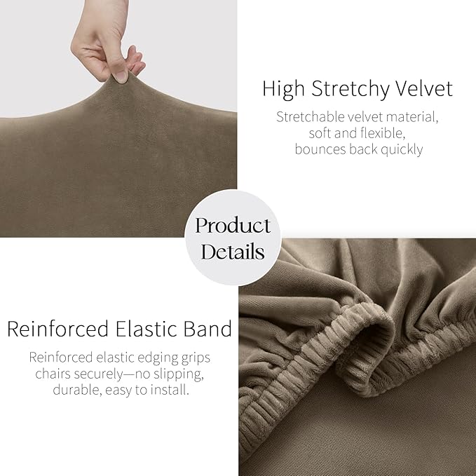 MOSAYT Velvet Stretch Chair Covers for Dining Room Set of 6 - Soft Slipcovers with Thick Removable Fabric for Parsons Chairs, Washable Seat Protectors for Kitchen, Banquet & Home Decor, Taupe