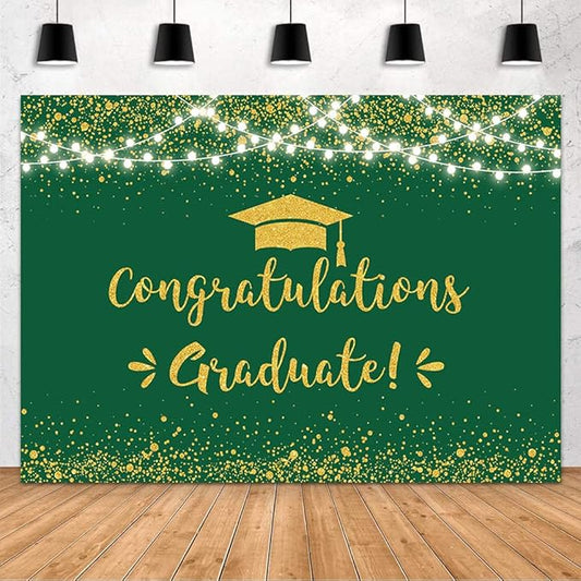 MEHOFOND Green and Gold Graduation Backdrop Class of 2026 Graduation Party Decorations Congratulation Graduate Backdrop 2026 Congrats Grad Banner Prom Party Decoration Photo Booth Props 7x5ft