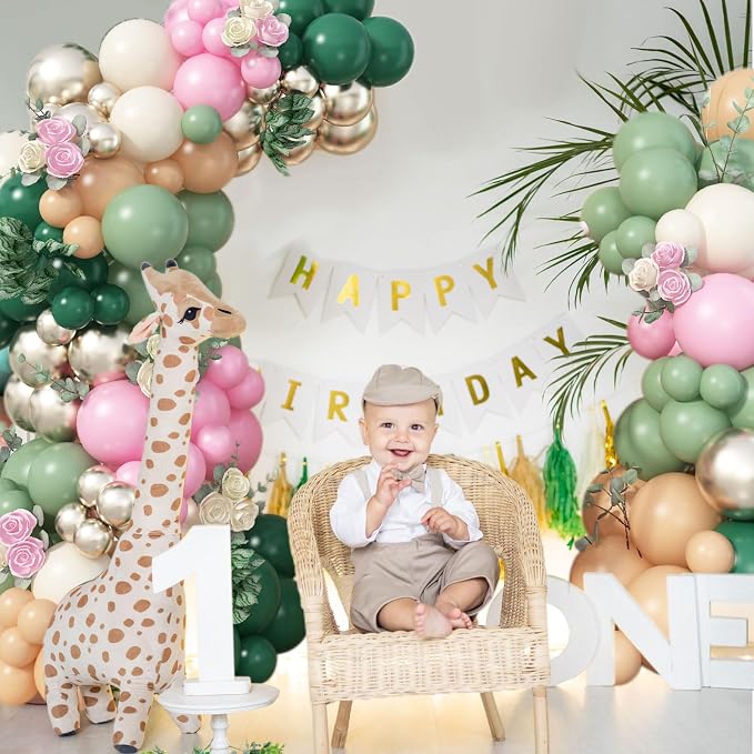 128Pcs Sage Green and Pink Balloon Arch Kit, Pink Green Gold Latex Baby in Bloom Balloon Garland Kit for Girls Floral Fairy Baby Shower Woodland Garden Tea Birthday Camp Bachelorette Party Decorations