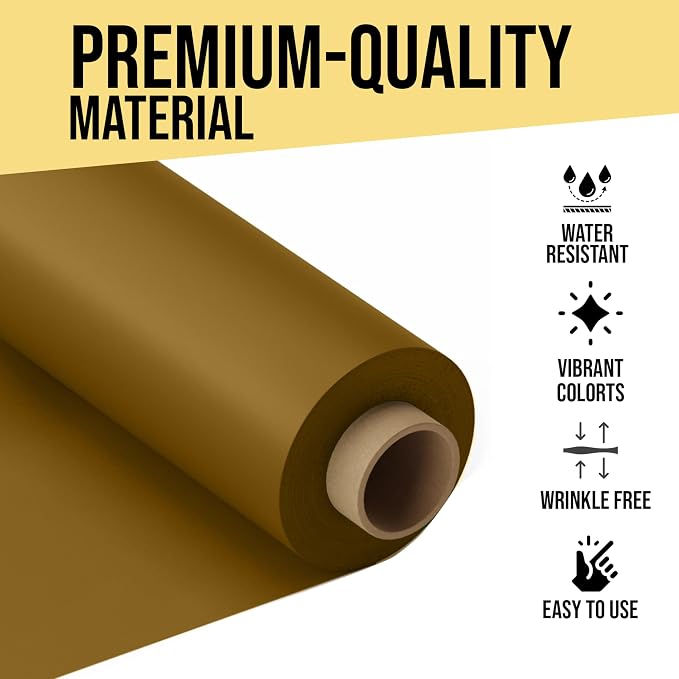 Party Solids 66% Thicker Premium Gold Plastic Table Cover Roll 40" X 100' Table Cloth Plastic Cover Roll Quality Thick Banquet Rolls Disposable Tablecloth Rolls Strong American Based Company