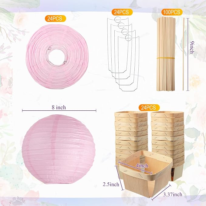 Namalu 24 Set Hot Air Balloon Table Centerpieces Baby Shower Party Decoration Paper Lanterns with Wooden Basket Sticks for Summer Birthday School DIY Craft(Light Pink)