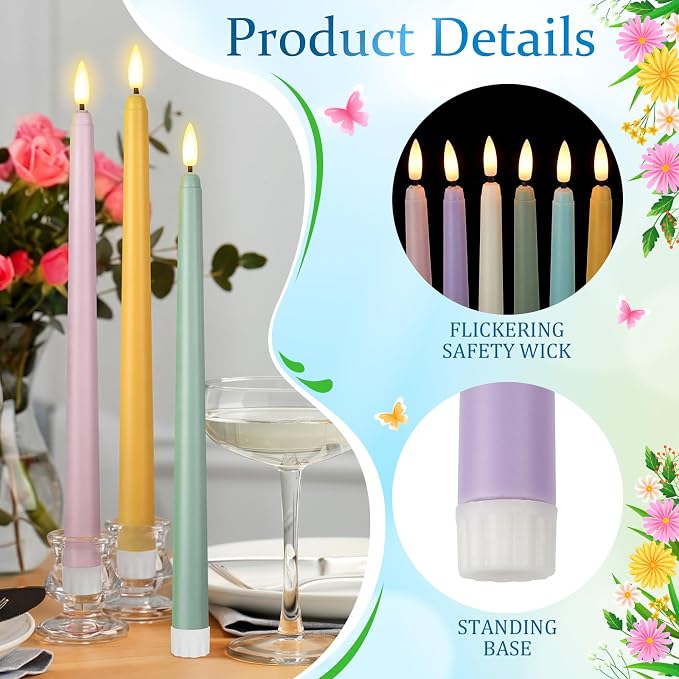 Macarrie 24 Packs Flameless Taper Candles Battery Operated Fake 11 Inch Long Candlelight LED Flameless Candlesticks Flickering Tapered for Summer Fall Wedding(Spring Wedding)