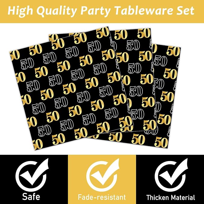 ZOIIWA 96 Pcs Vintage 50th Birthday Party Decorations Vintage 1976 Birthday Tableware for Men Woman Cheers to 50 Years Dessert Plates Napkins Forks for 24 Guests Back in 1976 Party Favors