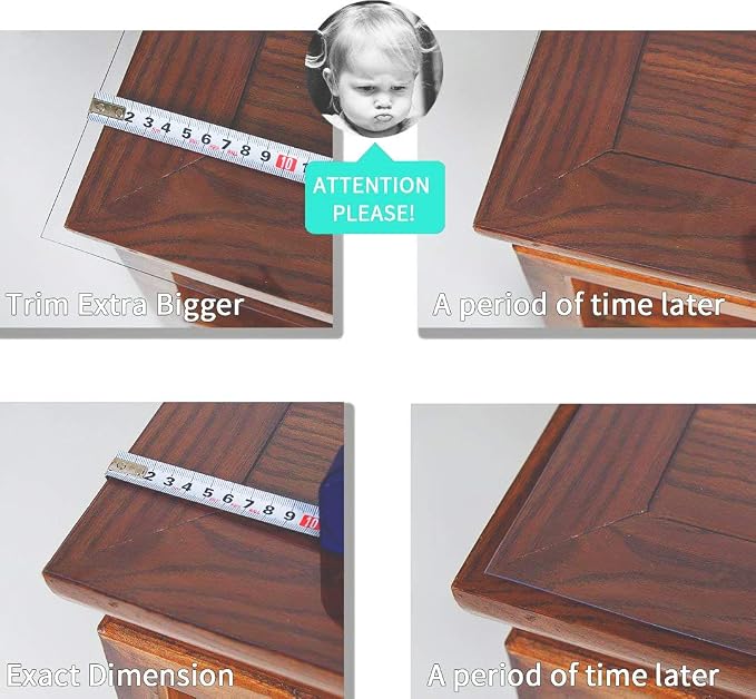 NECAUX Custom 56 x 80 Inch Clear Table Cover Protector, 1.5mm Thick Wood Grain Transparent Table Pad Non-Slip Tablecloth Plastic Protective Pad for Dining Room Table, Conference Table