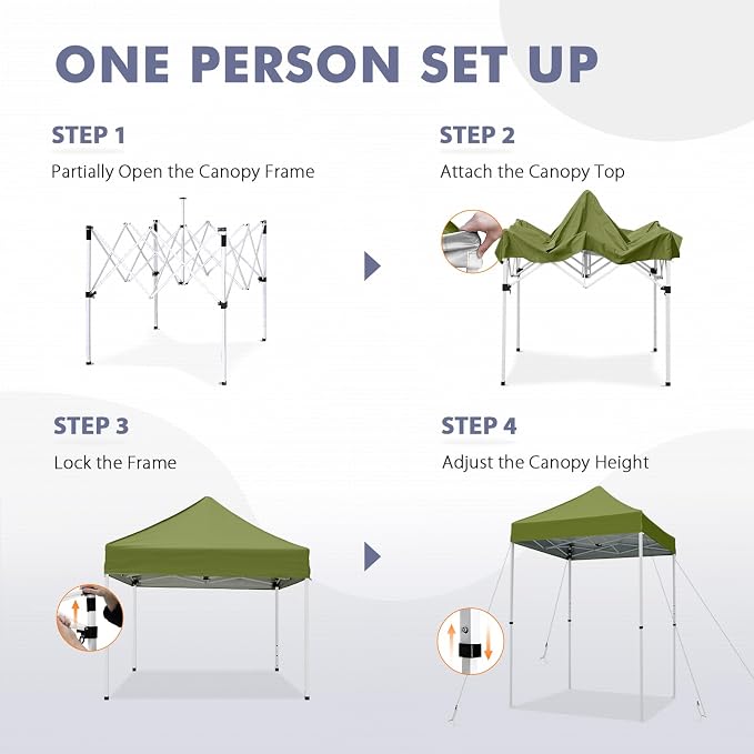 5x5 Pop Up Canopy Tent, Instant Portable Beach Canopy, Outdoor Tent with Carry Bag for Camping, Sports, Tailgating, Events, Grass Green