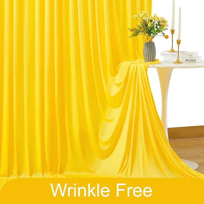 10ft x 7ft Yellow Backdrop Curtain for Parties Yellow Wrinkle Free Backdrop Drapes Panels for Birthday Party Baby Shower Wedding Photo Photography Polyester Fabric Background Decoration