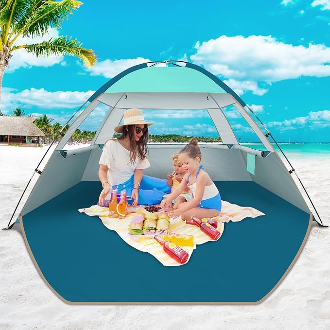COMMOUDS Beach Tent Sun Shelter for 3/4/6/8 Person, UPF 50+ UV Protection Beach Shade Canopy Tent, Lightweight, Easy Set Up and Carry