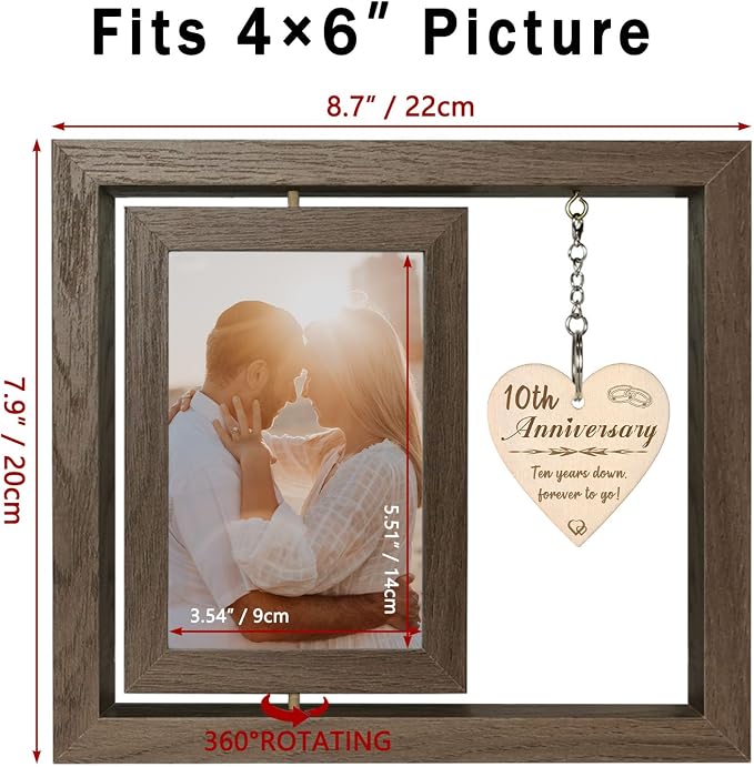 EYITUPC 10 Year Anniversary Picture Frame Gifts for Him Wife, 10th Wedding Anniversary Photo Frame Gifts for Couples Her, Display 2 4x6 Inch