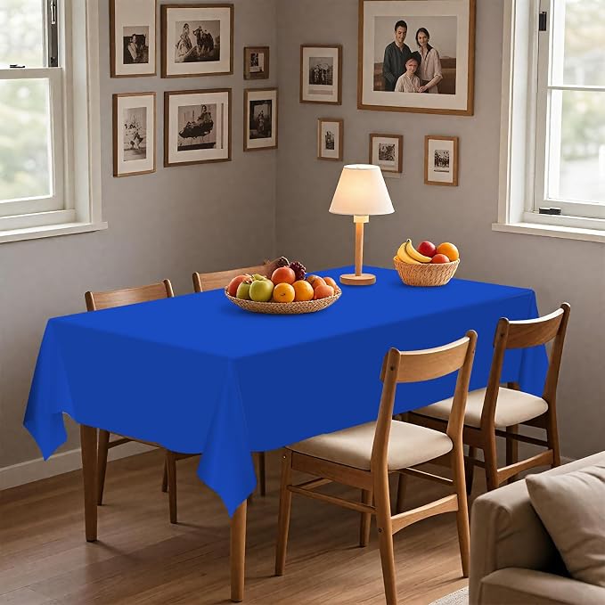 54IN X 320FT Plastic Table Cover Roll with Cutter Box, Cut to Size Plastic Table Cloths for Parties, Birthday, Disposable Tablecloth Roll for All Shape Tables (Blue, 54 Inch X 320 Feet)