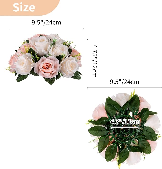 NUPTIO Flower Balls for Table Centerpieces: Artificial Rose Arrangement | 2 Pcs Peachy Pink & Creamy White Fake Floral for Wedding Birthday Party Bridal Shower Decor