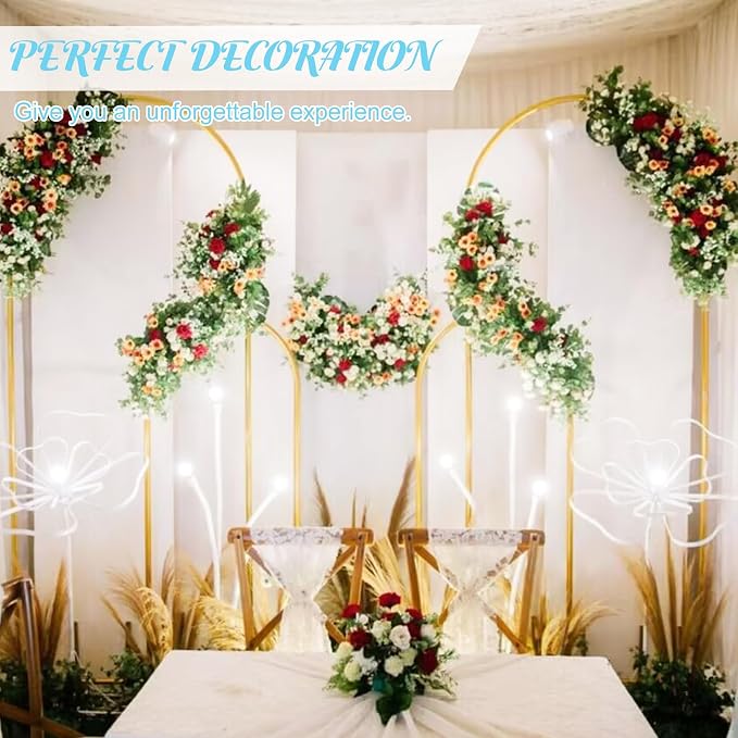 Metal Arch Stand and Cover Set,1 Blue Spandex Fitted Backdrop with 1 Gold Wedding Arched Stand Frame for Parties Birthday Baby Shower Bridal Banquet Decoration (6.6FT)