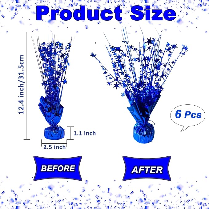 FUBININA 6 Pack Metallic Foil Spray Centerpiece Star Table Decoration Burst Glitter Tabletop Centerpieces for Birthday Christmas New Years Nye Wedding Graduation Holiday Party Supplies Decor, Blue