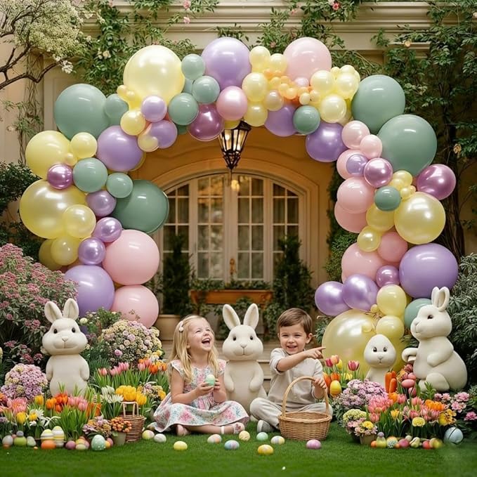Green Pink Balloon Arch Kit Double Stuffed Light Pastel Lavender Yellow Pearl Balloon Garland for Baby Shower Birthday Spring Wildflower Fairy Garden Tea Butterfly Party Decorations