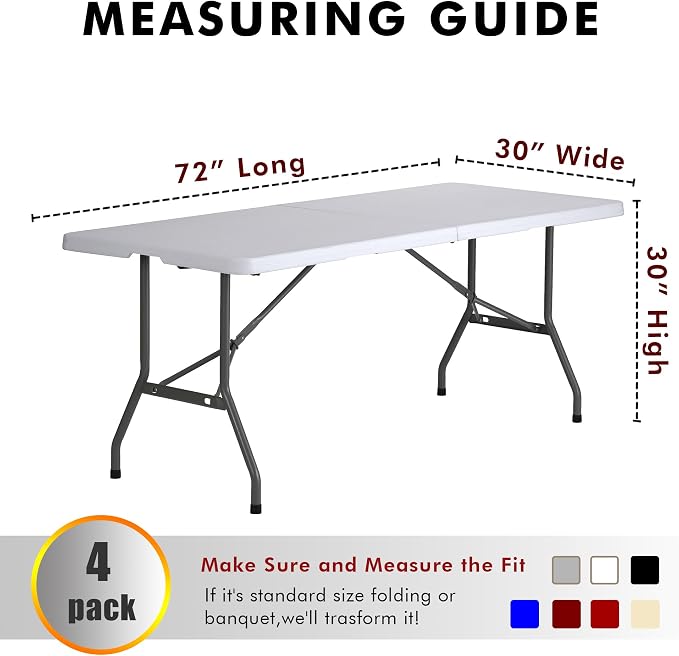 Nasitos 4 Pack White Tablecloth Fitted for 6 Foot Rectangle Tables-Open Back Table Cover Washable and Wrinkle Resistant Table Cloth for Parties, Wedding, Banquet, Jewelry Shows, Craft Fair, Trade Show