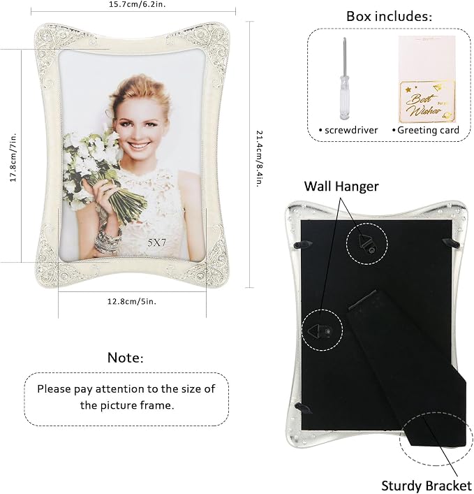 5x7 Vintage Metal Picture Frame Silver Border Floral Photo Frame, Clear HD Glass Front, Tabletop or Wall Art Display, Wedding Mothers Day Gifts for Mom Women, Horizontally & Vertically