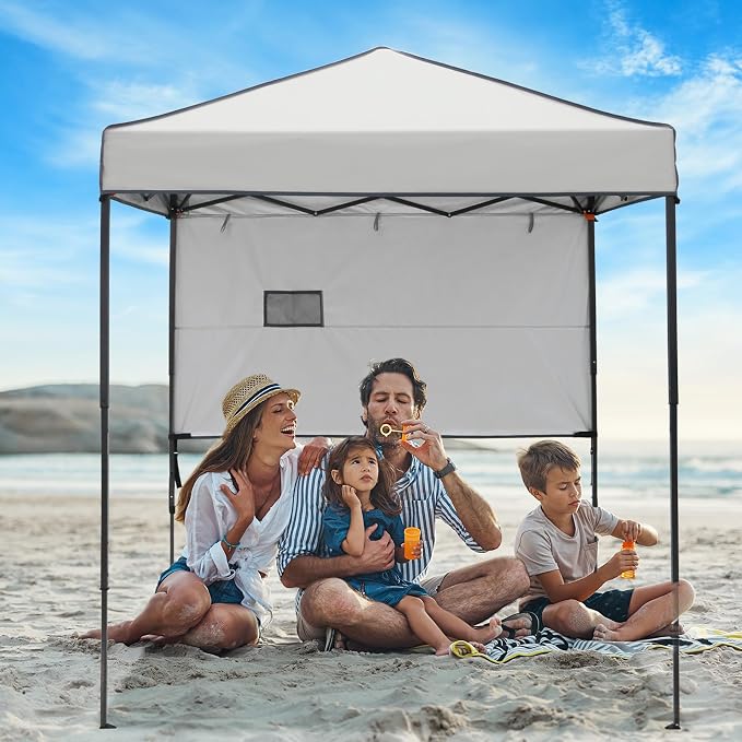 6x4 Pop Up Canopy Tent with Half Wall Panel, Instant Portable Beach Canopy, Outdoor Tent with Carry Bag for Camping, Sports, Tailgating, Events, Gray