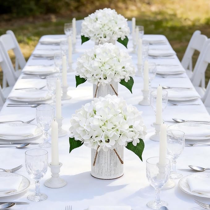 Flower Table Centerpieces - Set of 6 Floral Arrangement Artificial Wedding Hydrangeas Floral Arrangement with Rustic Metal Vase for Bridal Tea Party Event Decorations - Ivory White