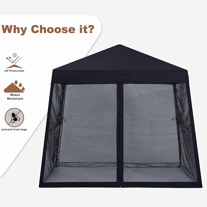MASTERCANOPY Pop Up Gazebo Canopy with Mosquito Netting (11x11, Black)