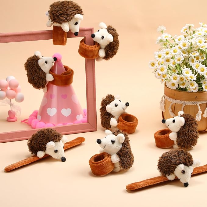 Lenwen 8 Pcs Hedgehog Stuffed Animals Slap Bracelets for Kids Plush Animal Slap Snap Bracelets Bulk Hedgehog Wrist Bands Adopt an Animal School Students Gifts Party Favors for Boys Girls Classroom