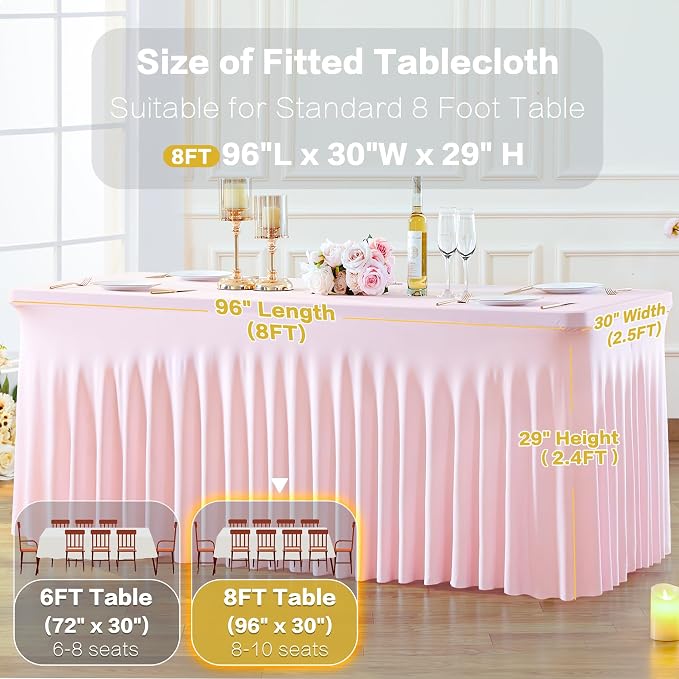 gogoparti 4 Pack Spandex Pink Fitted Table Cloth for 8ft Rectangle Tables Pink Stretch Tablecloth Table Covers Skirt Banquet Tablecloths Wrinkle Free Tablecloth for Parties Wedding