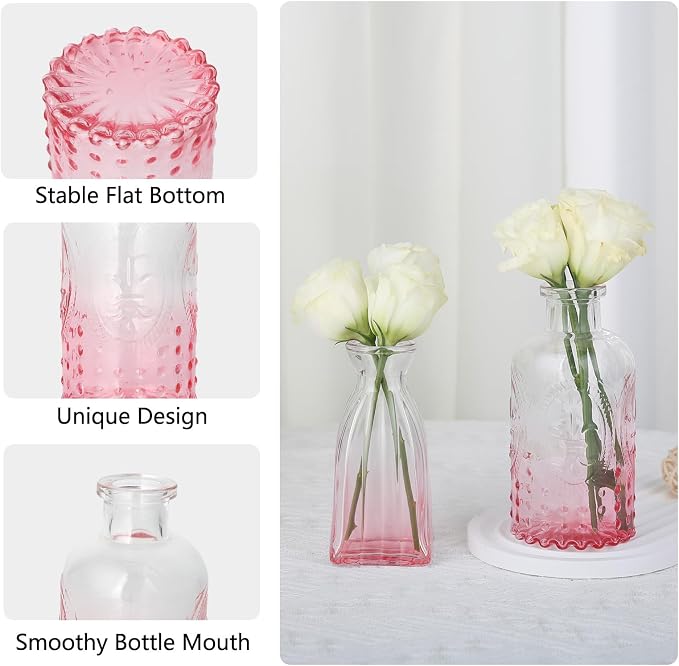 RUCKAE Glass Bud Vases Mini Flower Vase Small Vintage Vases for Centerpiece Table Wedding Decorations Home Decor Party(Gradient Pink 22 Pack)