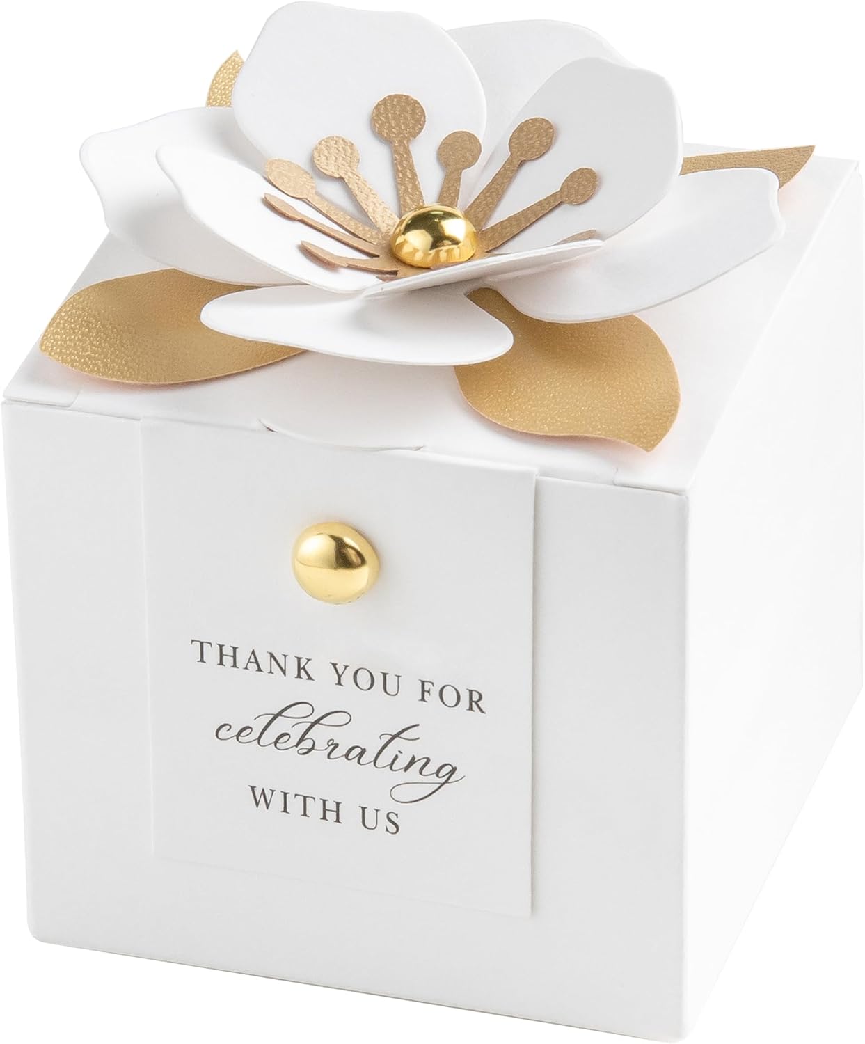 FEIYI 20 PCS Candy Boxes, 3 In 1 White Favor Boxes With Floral Decor, White Thank You Tags Gift Wrapping For Wedding Birthday Baby Shower Decorations Party -2.55x2.55x2.55''