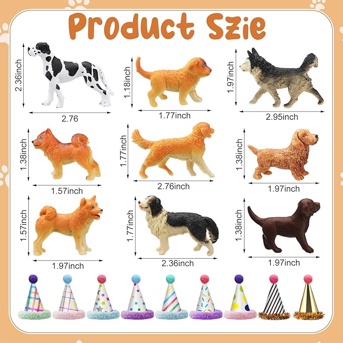 Colingmill 18 Pcs Dog Birthday Party Decorations Mini Birthday Hat Animal Figure Model Cake Toppers with Mini Hat for Birthday Party, Animals Themed Party