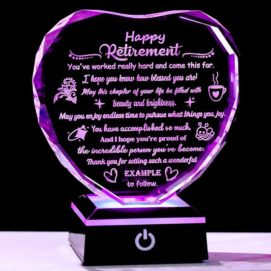 Happy Retirement Gifts for Women Men Crystal Plaque & Keepsake with LED Base Heartfelt Farewell Retired Presents for Boss Colleagues Coworkers Friends