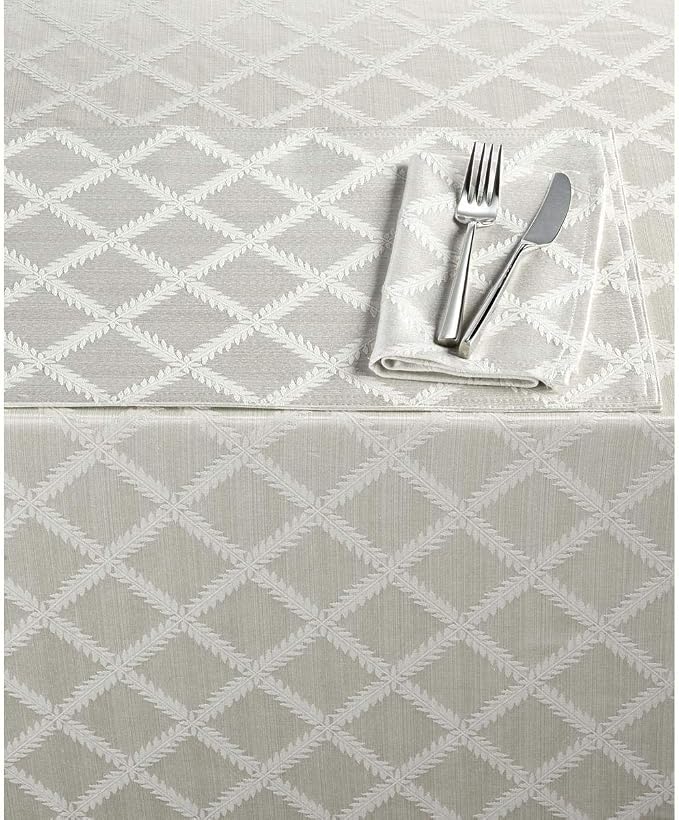 Lenox Laurel Leaf Tablecloth, Platinum - 70"W x 104"L
