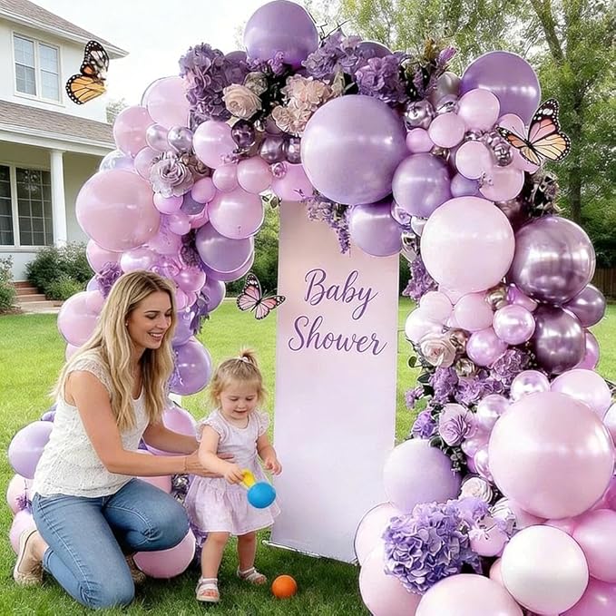 Purple Balloon Arch Kit Double Stuffed Lavender Lilac Balloons Pearl Purple Latex Balloon Garland Kit for Wildflower Baby Shower Bridal Wedding Butterfly Mother's Day Party Decorations