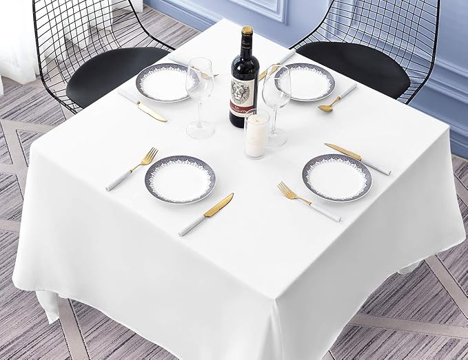 Surmente White Square Tablecloth-70x70 Inch Table Cloth for Small Square Tables,Washable Polyester Table Cover for Weddings, Banquets, or Restaurants