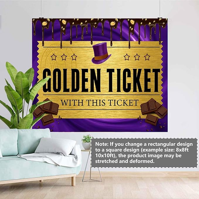 Chocolate Factory Theme Backdrop, Purple Dreamy Background, Golden Ticket Top Hat Background, Birthday Baby Shower Photo Booth TAY1901