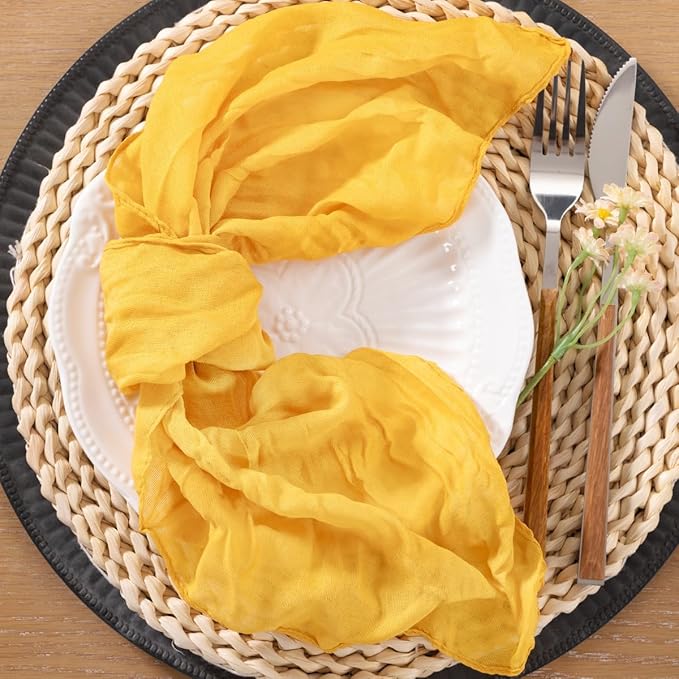 60pcs Gold Cheesecloth Napkins Spring Washable Boho Rustic Gauze Table Cloth Napkins Bulk 21x21 Inches for Wedding Party Bridal Baby Shower Birthday Table Decor
