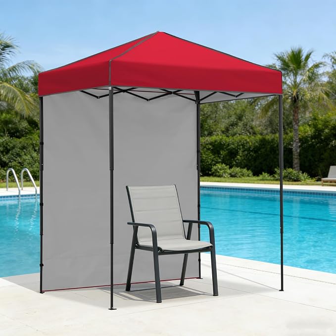 6x4 Pop Up Canopy Tent with One Wall Panel, Instant Portable Beach Canopy, Outdoor Tent with Carry Bag for Camping, Sports, Tailgating, Events, Red